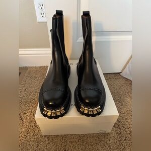 Sandro Black Leather Boots with Gold Accents